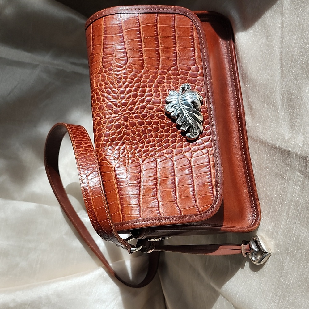 Brighton Brown Crocodile-Embossed Leather & Sterling Silver Cross Body Bag, $75